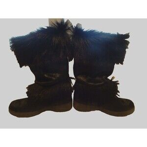 Tecnica Black Fur Embroidered Band Fashion Eskimo Boots 6.5 EU 37.5 Luxury Apres